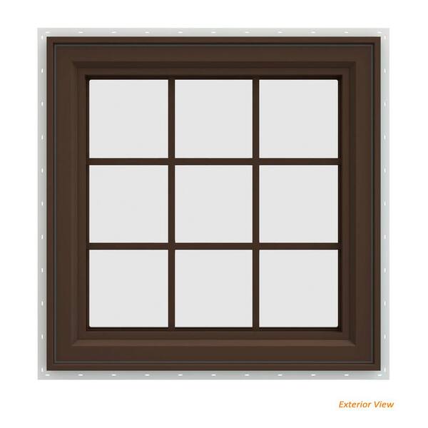 JELD-WEN 35.5 in. x 35.5 in. V-4500 Series Brown Painted Vinyl Right-Handed Casement Window with Colonial Grids/Grilles