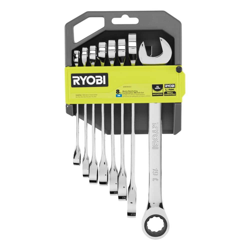 RYOBI 8-Piece Metric Ratcheting Combination Wrench Set RHMTRW802