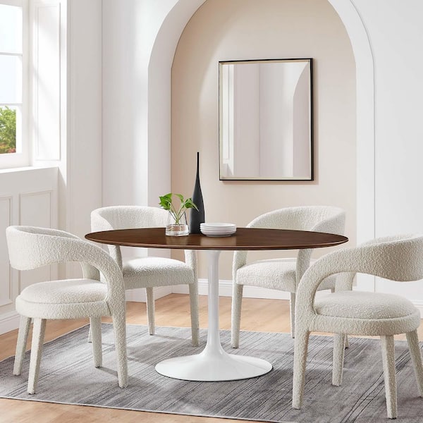 Lippa Oval Walnut MDF Wood 60 in. Pedestal Base Dining Table for 6