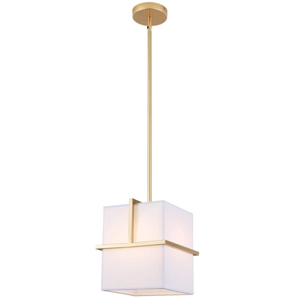 9.01 in. 1-Light Gold Fabric Shade Pendant Light Farmhouse Hanging Lamp with Adjustable Rods for Kitchen Island price history on PriceWatchPro