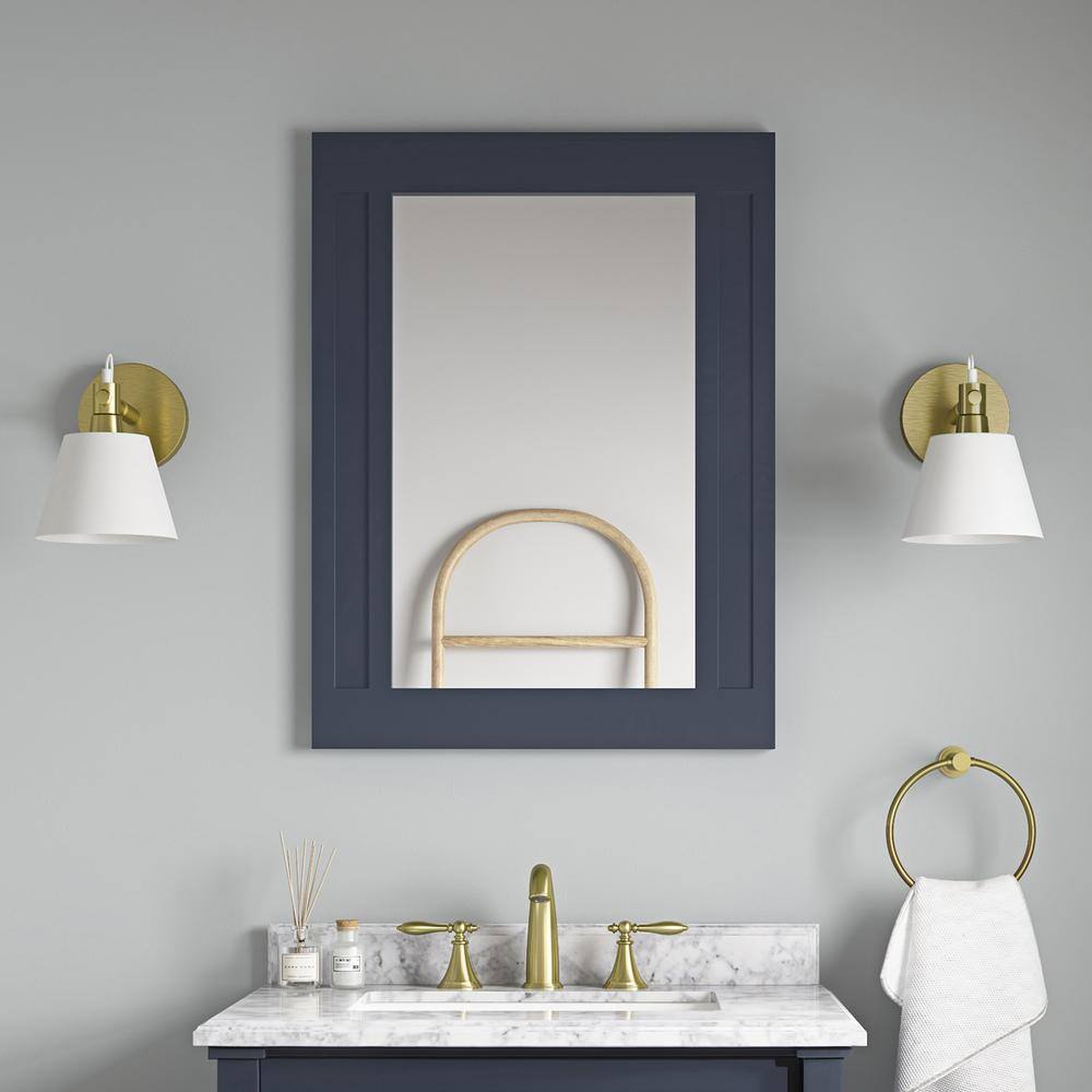 Midnight Blue Rectangular Wood Framed Bathroom Vanity Mirror