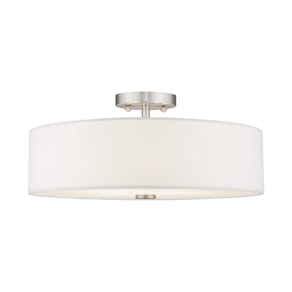 Brushed Nickel 4-Light Semi-Flush Drum Ceiling Fixture