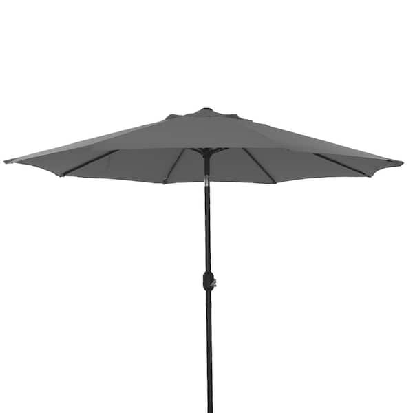 Mondawe 9 ft. Aluminum Market Patio Umbrella Outdoor Umbrella in Gray with Push Button Tilt and Crank Lifting System