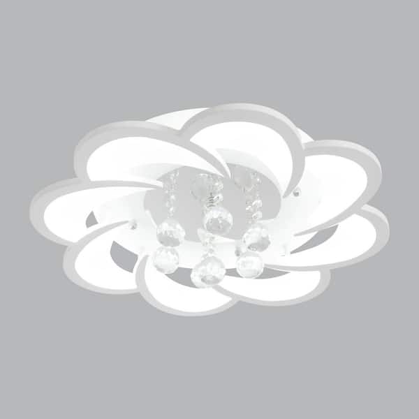 OUKANING 20.47 in. 1- Light White Modern Flower Shape LED Semi-Flush Mount Ceiling Light with Acrylic Shade (Cool Light)