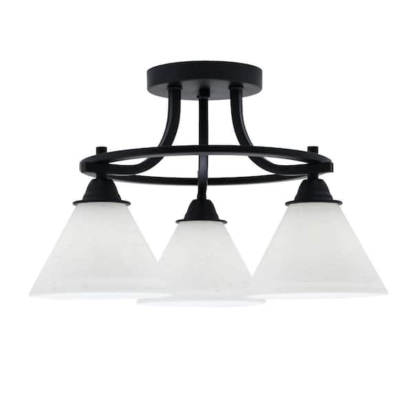 Unbranded Madison 17 in. 3-Light Matte Black Semi-Flush Mount with White Muslin Glass Shade