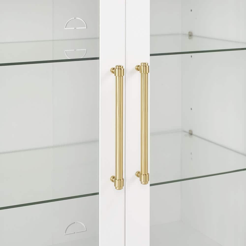 White Recessed Panel Glass Door Kitchen Pantry Cabinet