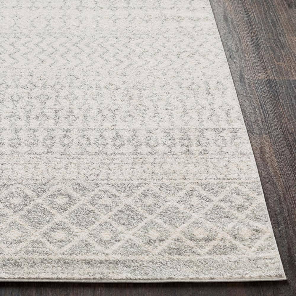 Gray Square Synthetic Easy-Care Stain-Resistant Area Rug