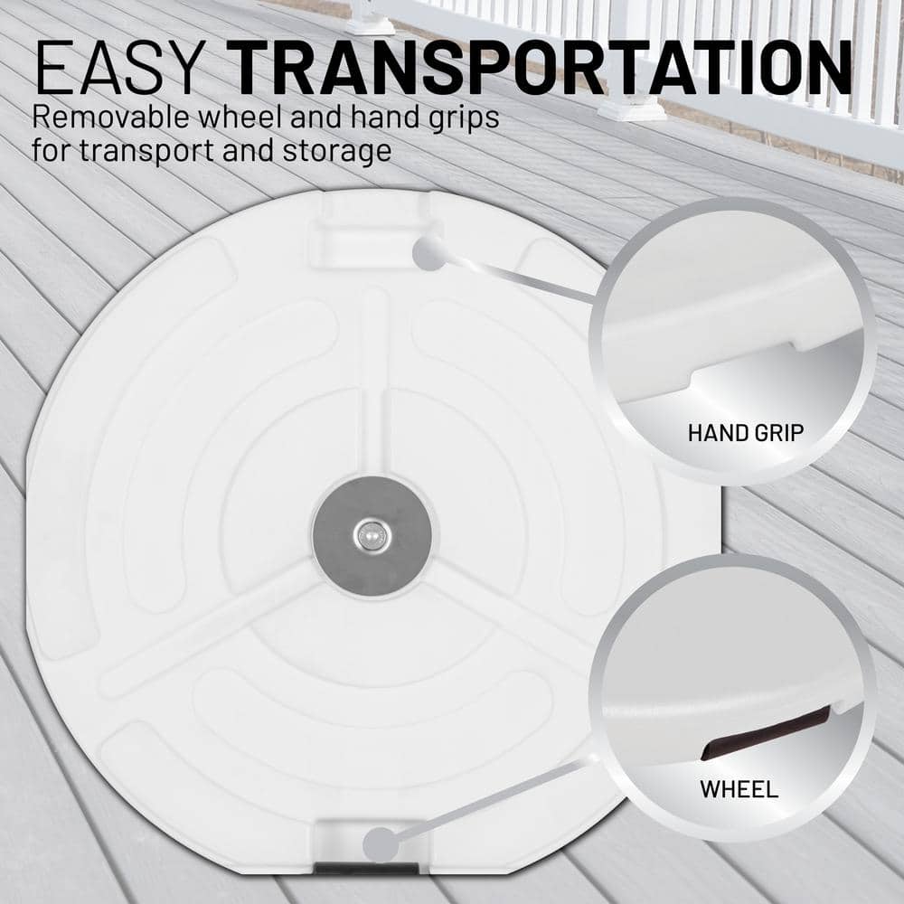White Fillable HDPE and Stainless Steel Umbrella Base with Wheels