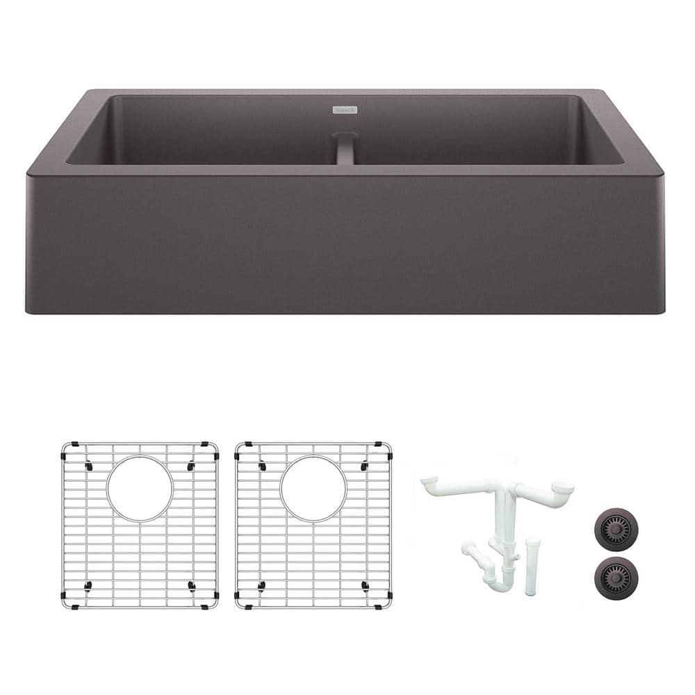 Vintera 33 in. Farmhouse/Apron-Front Double Bowl Cinder Granite Composite K