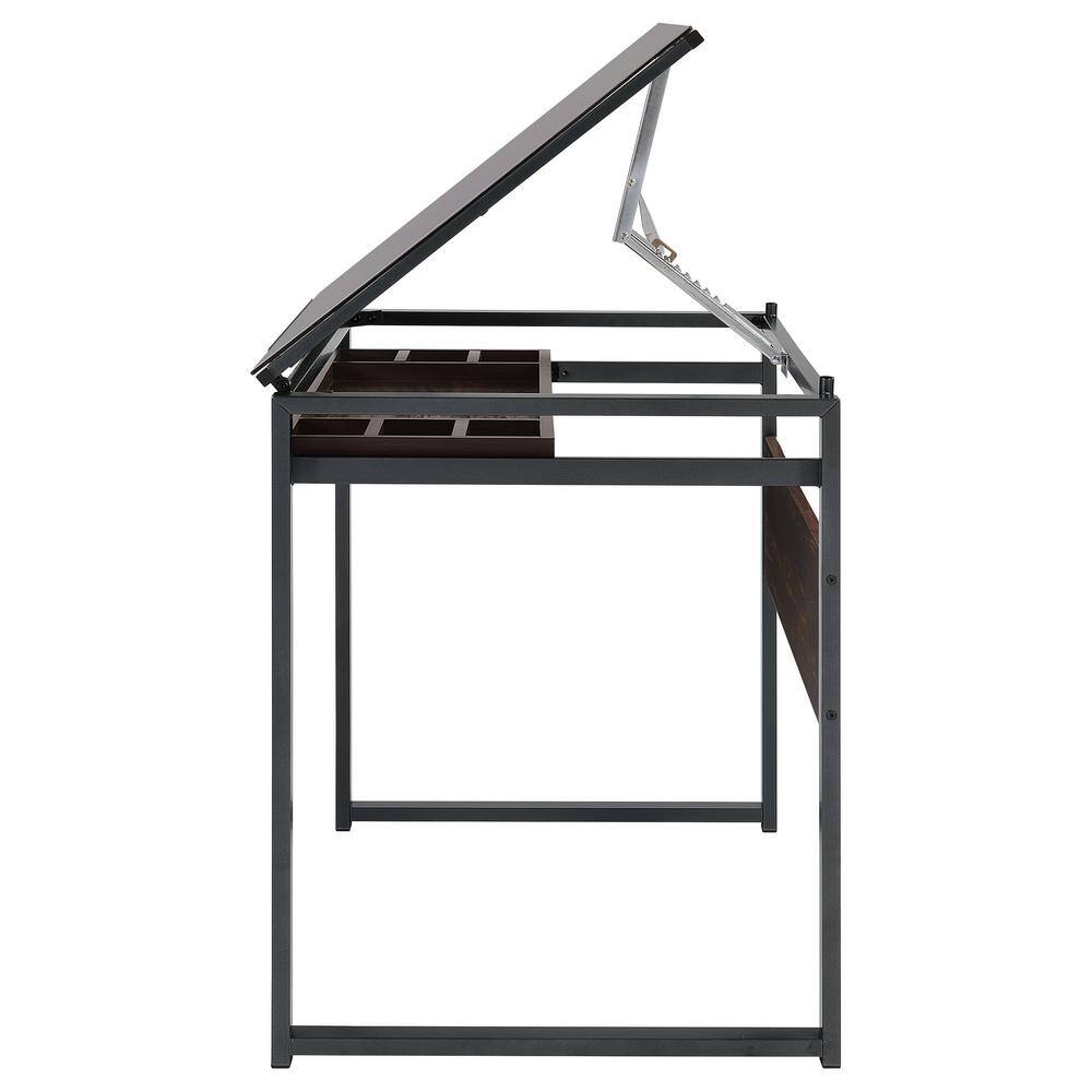 Pantano Dark Gunmetal and Chestnut Glass Top Drafting Desk