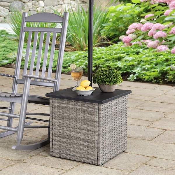 Sunjoy Rosalie Gray Square Steel Side, Outdoor Umbrella Stand Side Table