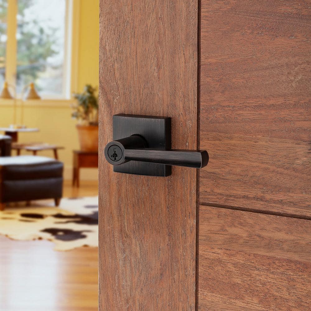 Venetian Bronze Modern Keyed Entry Door Lever with Square Rose