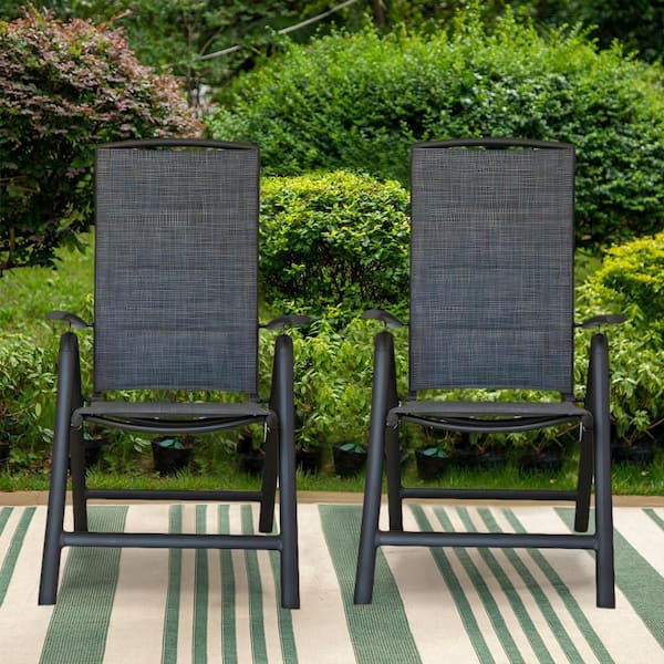 2-Piece Metal Outdoor Foldable Recliner with Textilene Fabric Seat, Aluminium Adjustable Backrest Patio Chairs