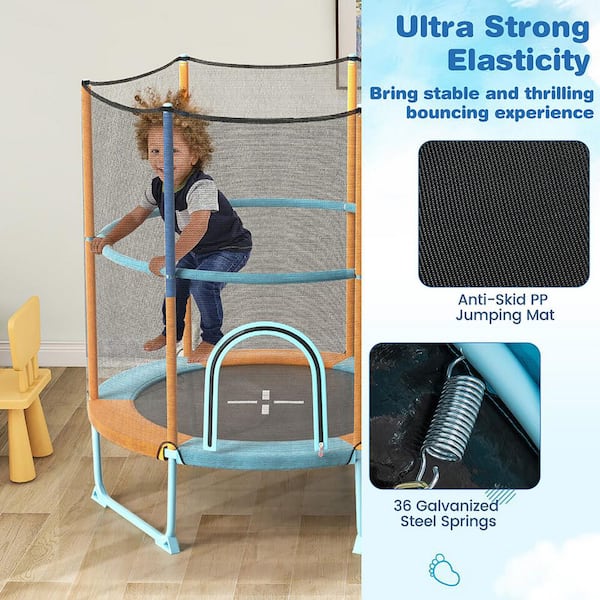 Gymax 60 in. Trampoline for Kids with Gymnastic Bar Rings Foamed