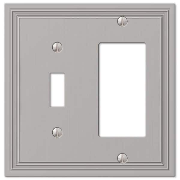 AMERELLE Hallcrest 2 Gang 1-Toggle and 1-Rocker Metal Wall Plate - Satin Nickel