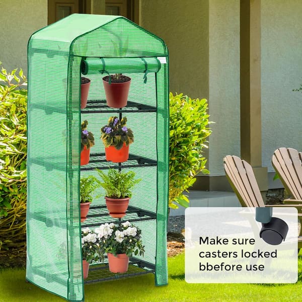 LAUREL CANYON 27 in. W x 18.5 in. D x 65 in. H Indoor/Outdoor Mini  Greenhouse with Plant Shelves and PE Cover with Zippered Door  HD-LC-MINIGH The Home Depot