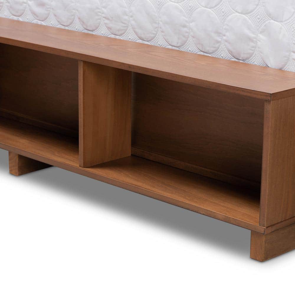 Full Size Ash Walnut Wood Storage Bed with Headboard and Drawers