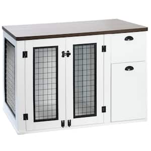 29.1 in. x 22.2 in. x 27.8 in. Wooden Double Door Dog Sage Side Cabinet Heavy-Duty Furniture Style White and Deep Walnut