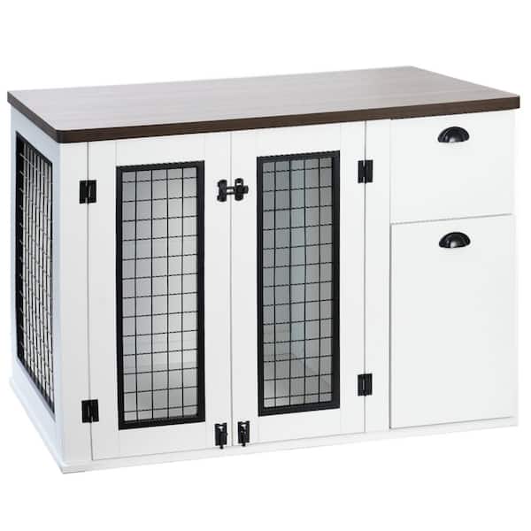 maocao hoom 29.1 in. x 22.2 in. x 27.8 in. Wooden Double Door Dog Sage Side Cabinet Heavy-Duty Furniture Style White and Deep Walnut