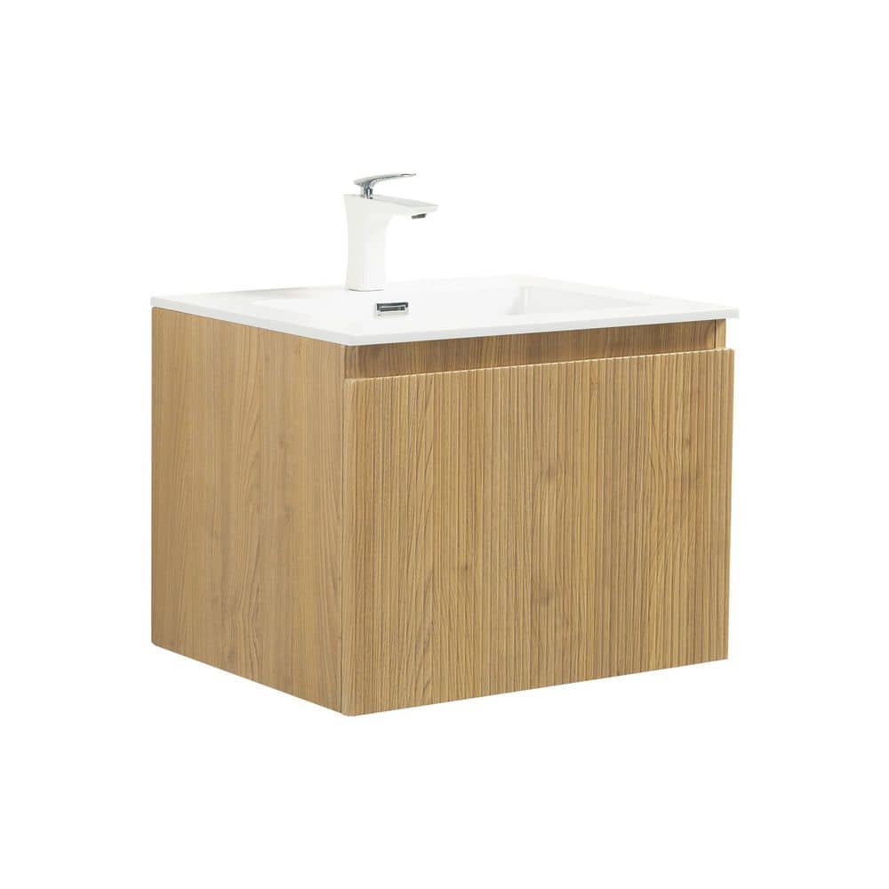 WY 23.6 in. W x 18.9 in. D Single Sink Floating Bath Vanity in Yellow Oak Wood Finish with White Resin Top price history on PriceWatchPro