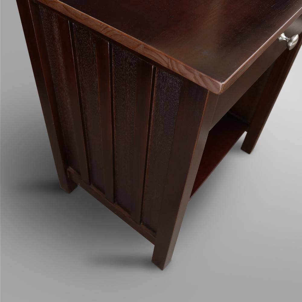 Espresso Solid Wood Nightstand with Built-in USB Ports