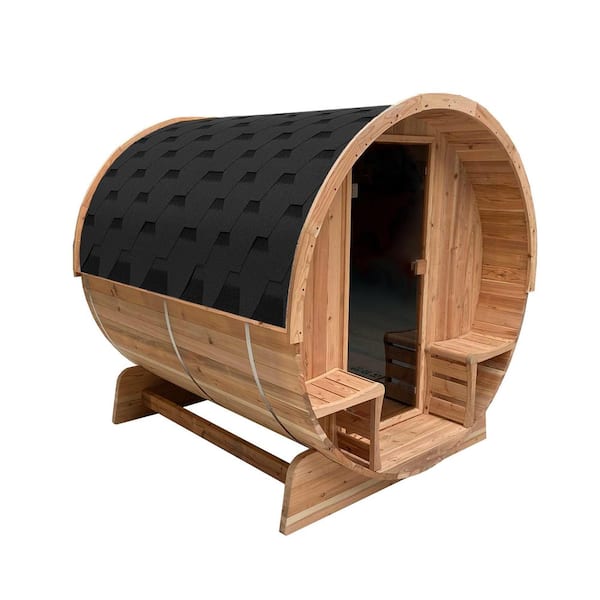 6-Person Electric Heater Outdoor Cedar Barrel Steam Sauna with Front Porch Canopy and ETL Certified