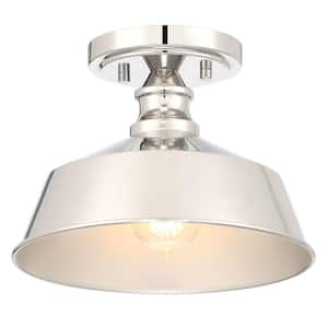 10 in. W x 6.5 in. H 1-Light Polished Nickel Semi-Flush Mount Ceiling Light with Metal Shade