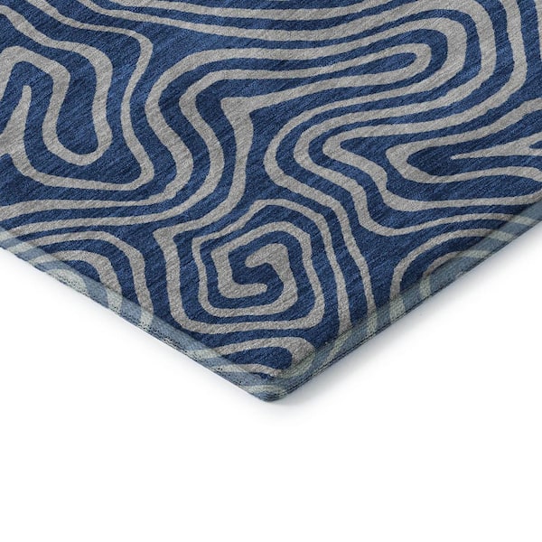 Mayfield Premium Machine Washable Abstract AMF1031 Navy 8 ft. x 10 ft. Area Rug