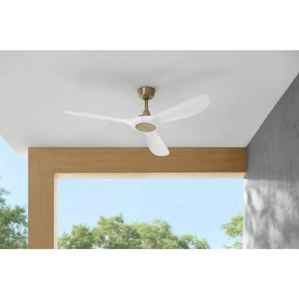 Home Decorators Collection Tager 52 in. Indoor/Outdoor Smart Brushed Gold Ceiling Fan with Remote Included Powered by Hubspace