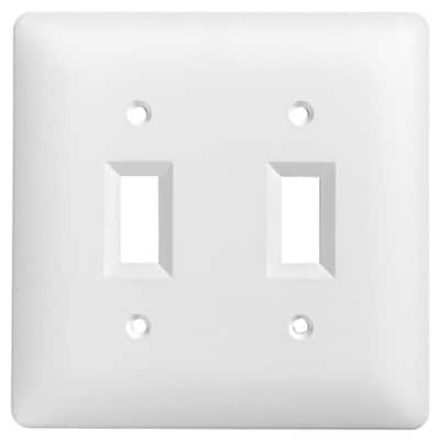 MASQUE Plastic Textured White 2-Gang Duplex Screwed Decorator Wall Plate for 2 Toggle Switches, 1-Pack