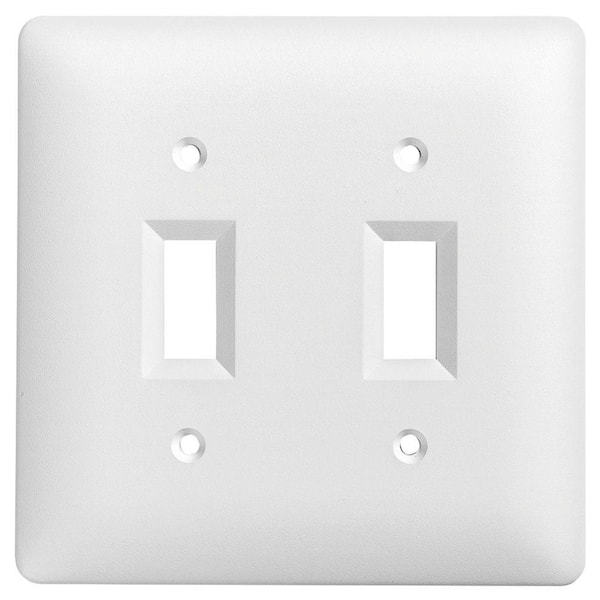 Switch Wall Plate 2 Gang Square Plastic Standard/Contractor Style in Snow Finish 