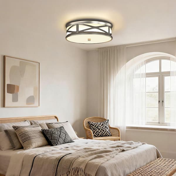 12 in. Nickel Round 1-Light LED Ceiling Light Fixture, Modern Flush Mount for Kitchen, Hallway, Laundry
