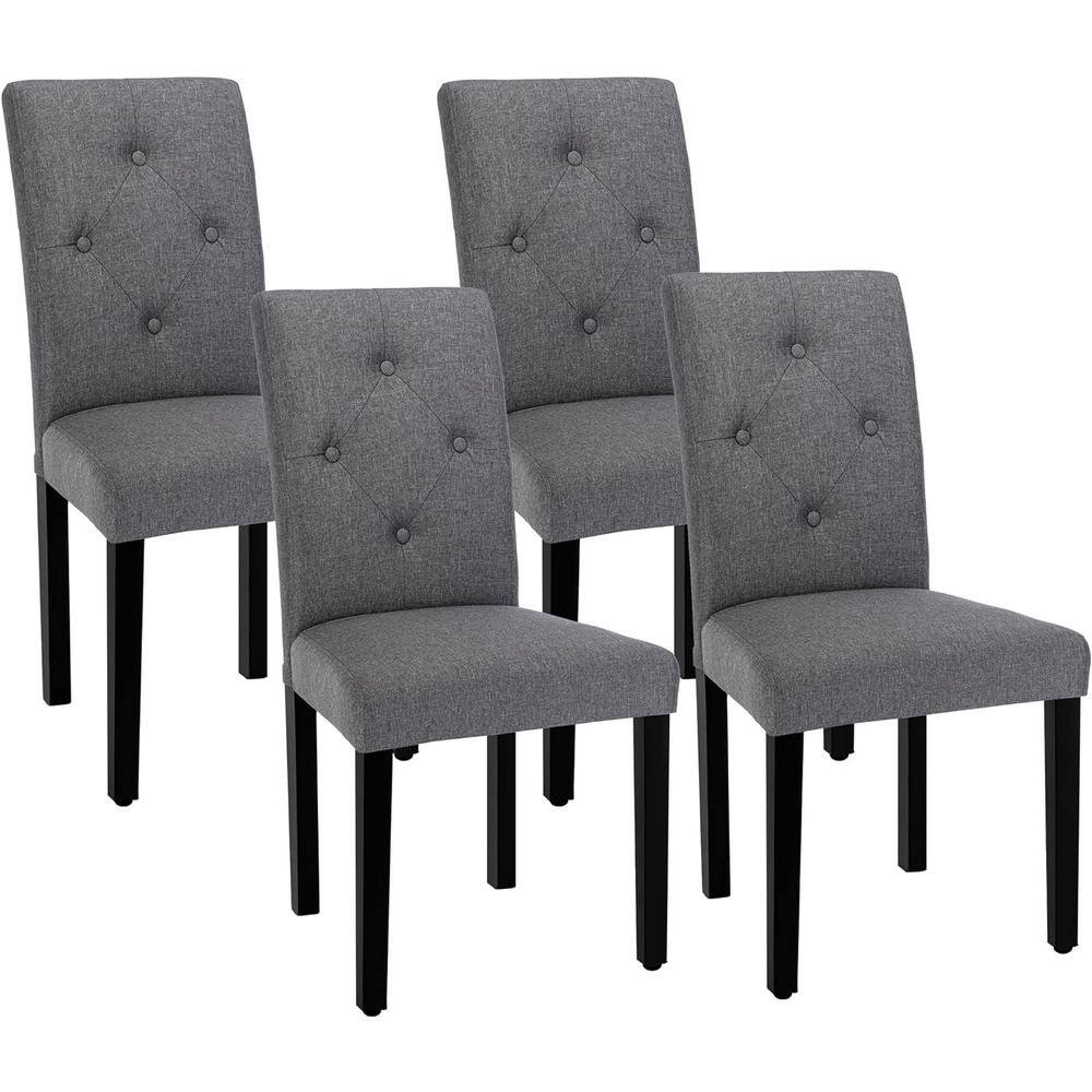 Gray Linen Upholstered Parsons Dining Chairs with High Back and Wood Legs, Set of 4