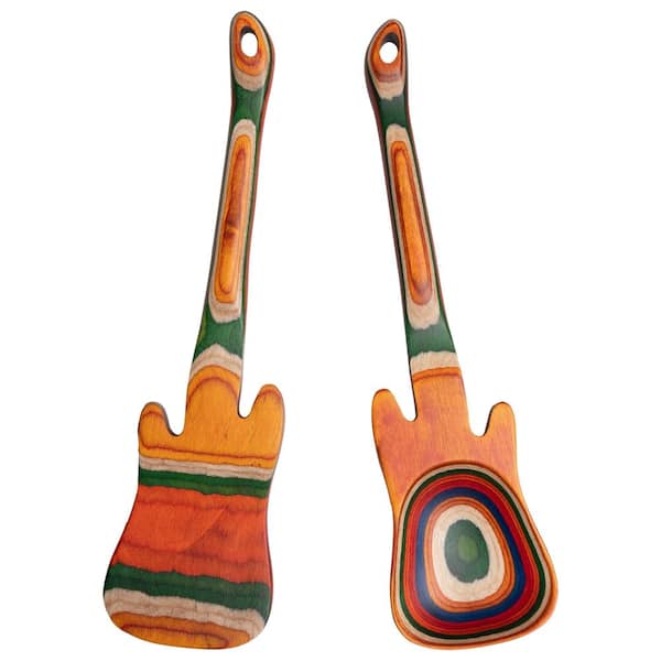 12 in. Pakkawood Guitar-Shaped Cooking Spatula and Spoon Utensil Set for Nonstick Cookware Kitchen 2-Pack