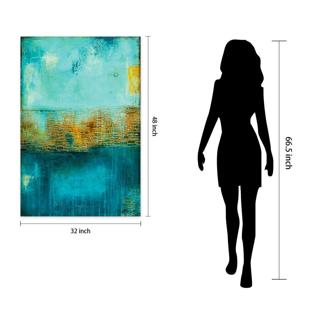 Castle Court Abstract Expressionism Blue and Orange Glass Wall Art, 32" x 48"
