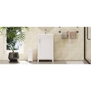 20 in. W Single Sink Freestanding Bath Vanity in White with White Ceramic Top, 1 Soft-Close Door