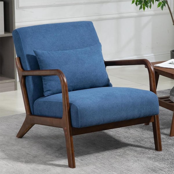 aisword Set of 2, Mid Century Modern Arm Chair with Wood Frame, Upholstered Living Room Chairs with Waist Cushion - Blue