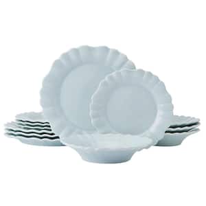 Graceful Petals 12 Piece Blue Stoneware Dinnerware Set, Service for 4