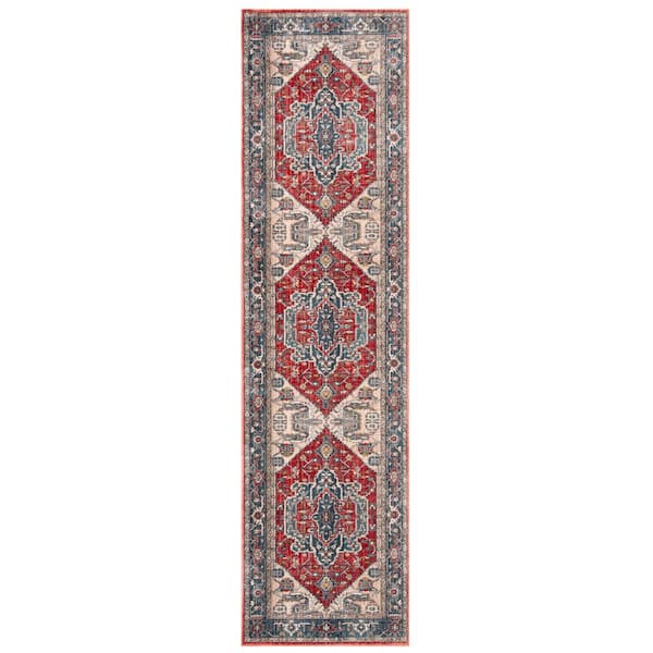 Vintage Persian 2 ft. x 12 ft. Red/Blue Medallion Runner Rug