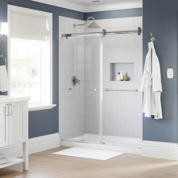 Delta LuxeTrack Greydon 60 in. W x 72-1/2 in. H Frameless Sliding Shower Door, Chrome, 6 mm Clear Glass