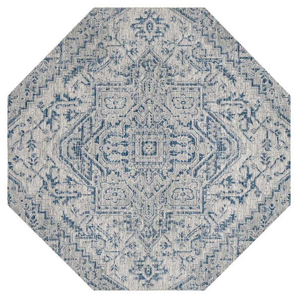 Estrella Bohemian Medallion Textured Weave Navy/Gray 8 ft. Octagon Indoor/Outdoor Area Rug