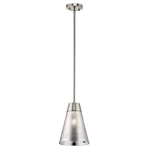 Rowland 1-Light Brushed Nickel Contemporary Shaded Kitchen Mini Pendant Hanging Light with Striated Mirrored Glass