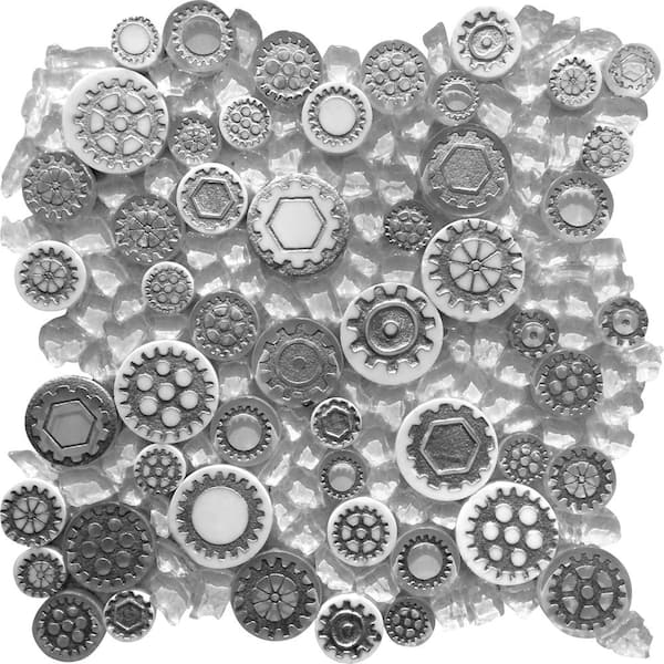 Apollo Tile White 4 in. x 5 in. Glossy Textured Penny Round Patterned Wall Mosaic Tile Sample (0.13 sq. ft./Piece)