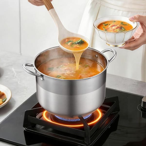 12-qt. Stainless Steel Stock Pot with Glass Lid, PFOA-Free, PFAS-Free, Compatible with Gas Induction and Electric Stoves