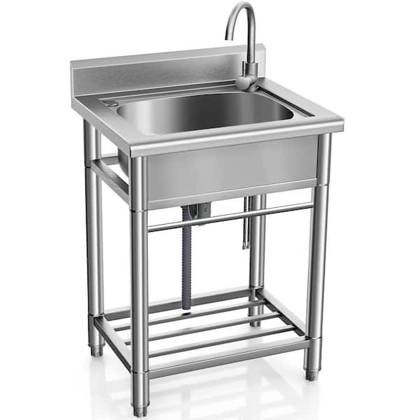 19.6 in. D x 21.6 in. W 7.6 gal. Freestanding Laundry/Utility Sink in Stainless Steel with Faucet