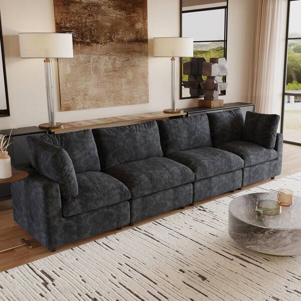 Modular Cloud Couch 134 in. Square Arm Chenille Convertible L-Shaped Sofa with Washable & Replaceable Covers in. Black