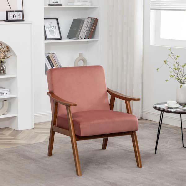 Pink 26.37 in. Velvet Upholstered Accent Chair, Arm Chair with Flared Arm, Rose