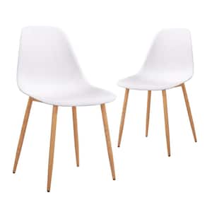 Sculpted Plastic Dining Chair with Metal Leg, Set of 2, White