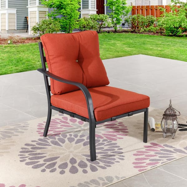 Patio Festival 1-Piece Metal Outdoor Patio Lounge Chair with Red Cushions