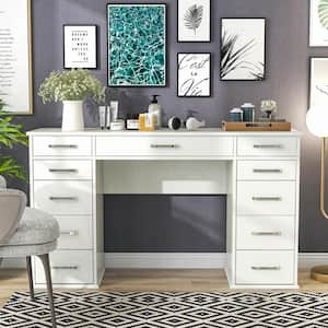 Luttrell White Vanity Table with Multiple Drawer 36 in. H x 62.25 in. W x 17 in. D